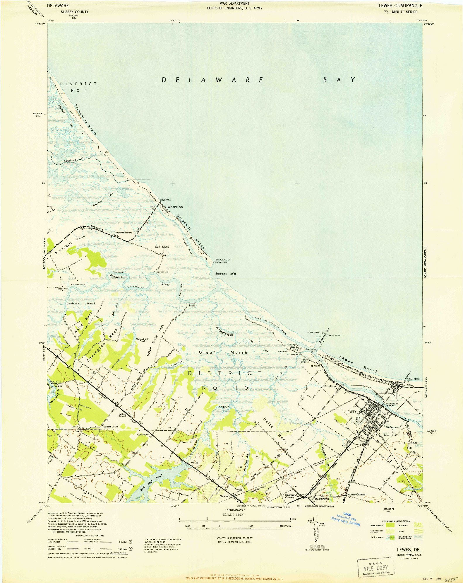 USGS 1:24000-SCALE QUADRANGLE FOR LEWES, DE 1944
