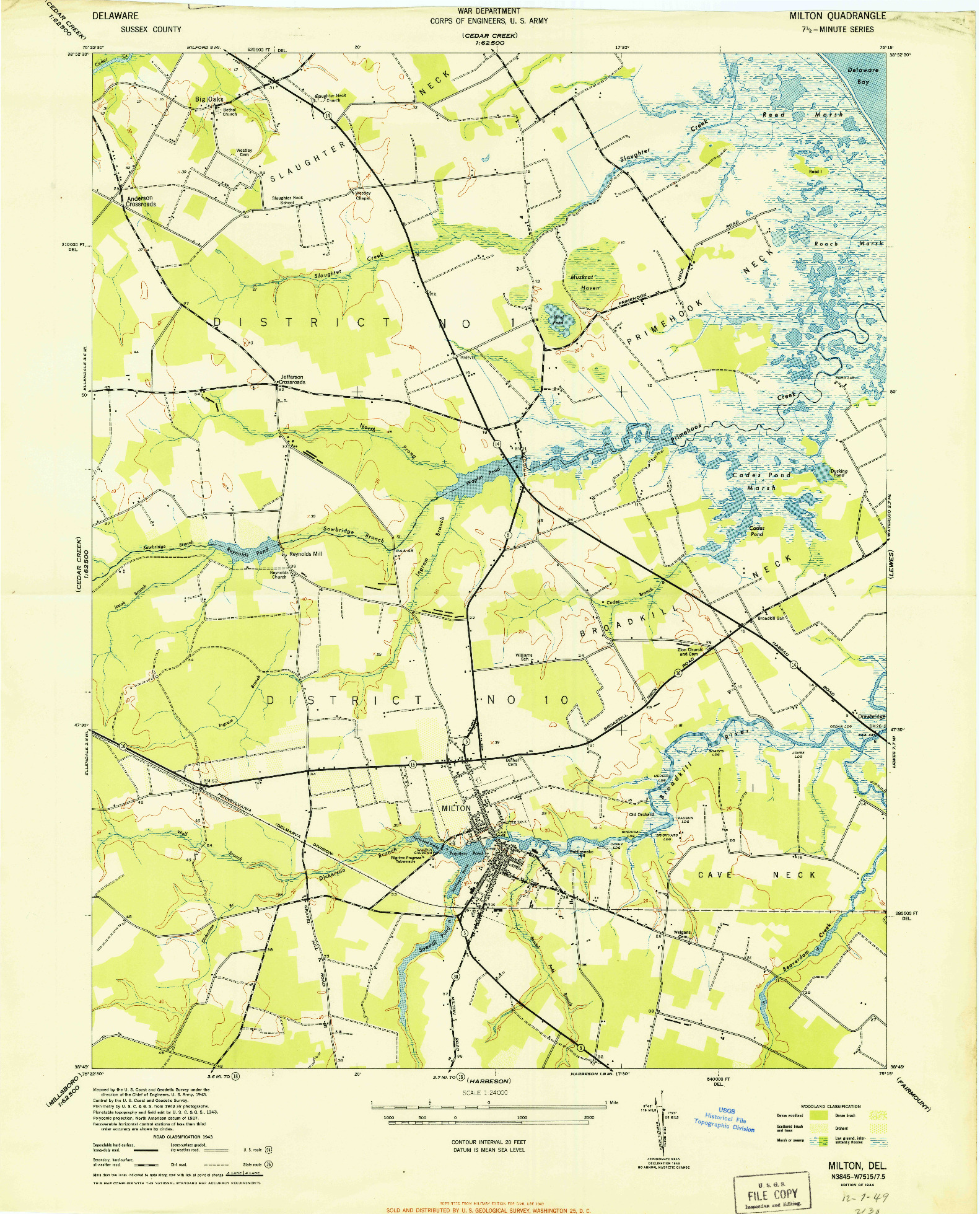 USGS 1:24000-SCALE QUADRANGLE FOR MILTON, DE 1944