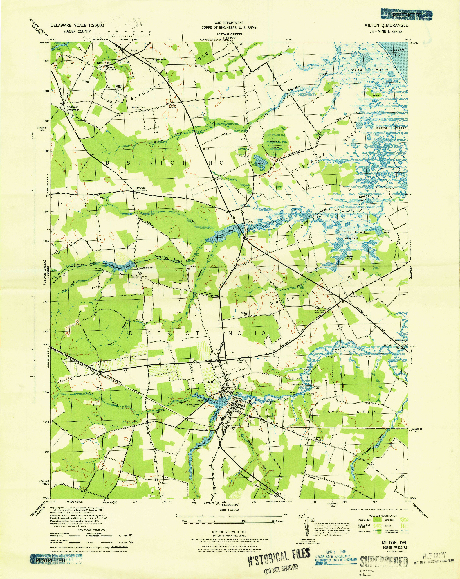 USGS 1:25000-SCALE QUADRANGLE FOR MILTON, DE 1944