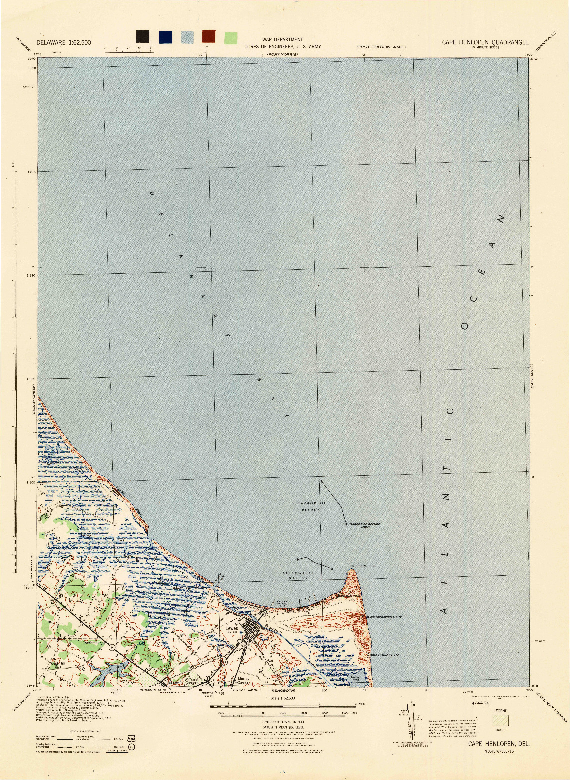 USGS 1:62500-SCALE QUADRANGLE FOR CAPE HENLOPEN, DE 1944