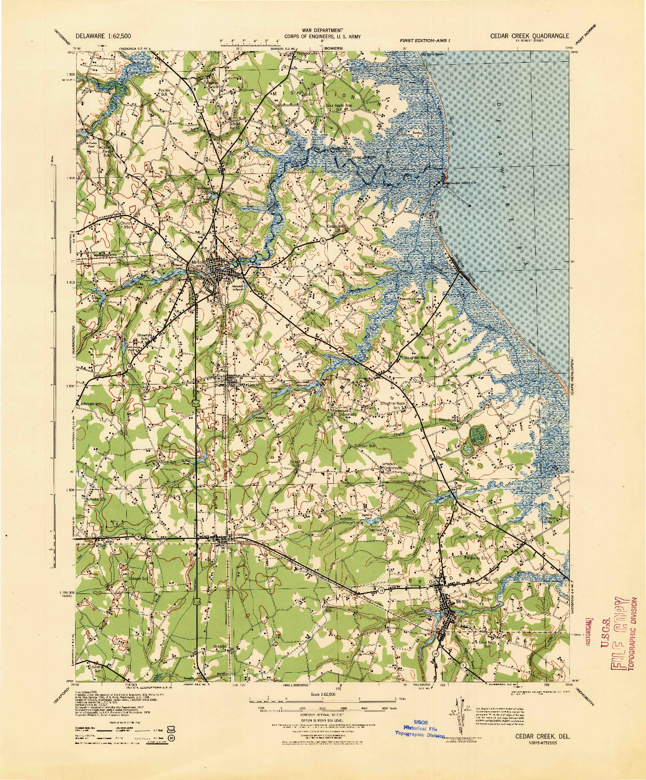 USGS 1:62500-SCALE QUADRANGLE FOR CEDAR CREEK, DE 1944
