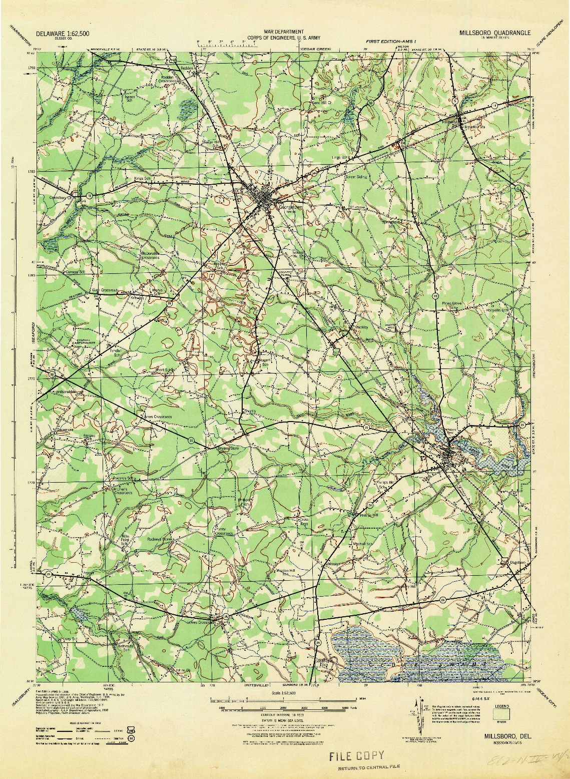 USGS 1:62500-SCALE QUADRANGLE FOR MILLSBORO, DE 1944