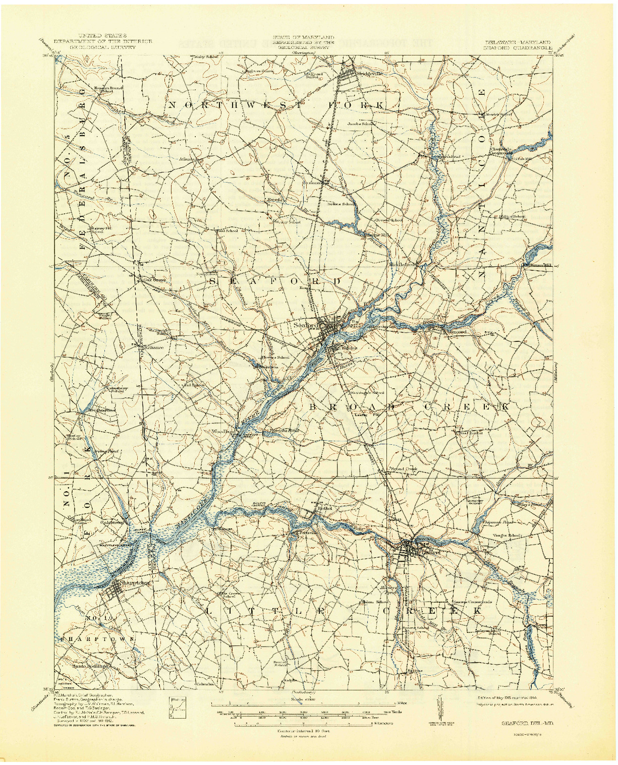 USGS 1:62500-SCALE QUADRANGLE FOR SEAFORD, DE 1915