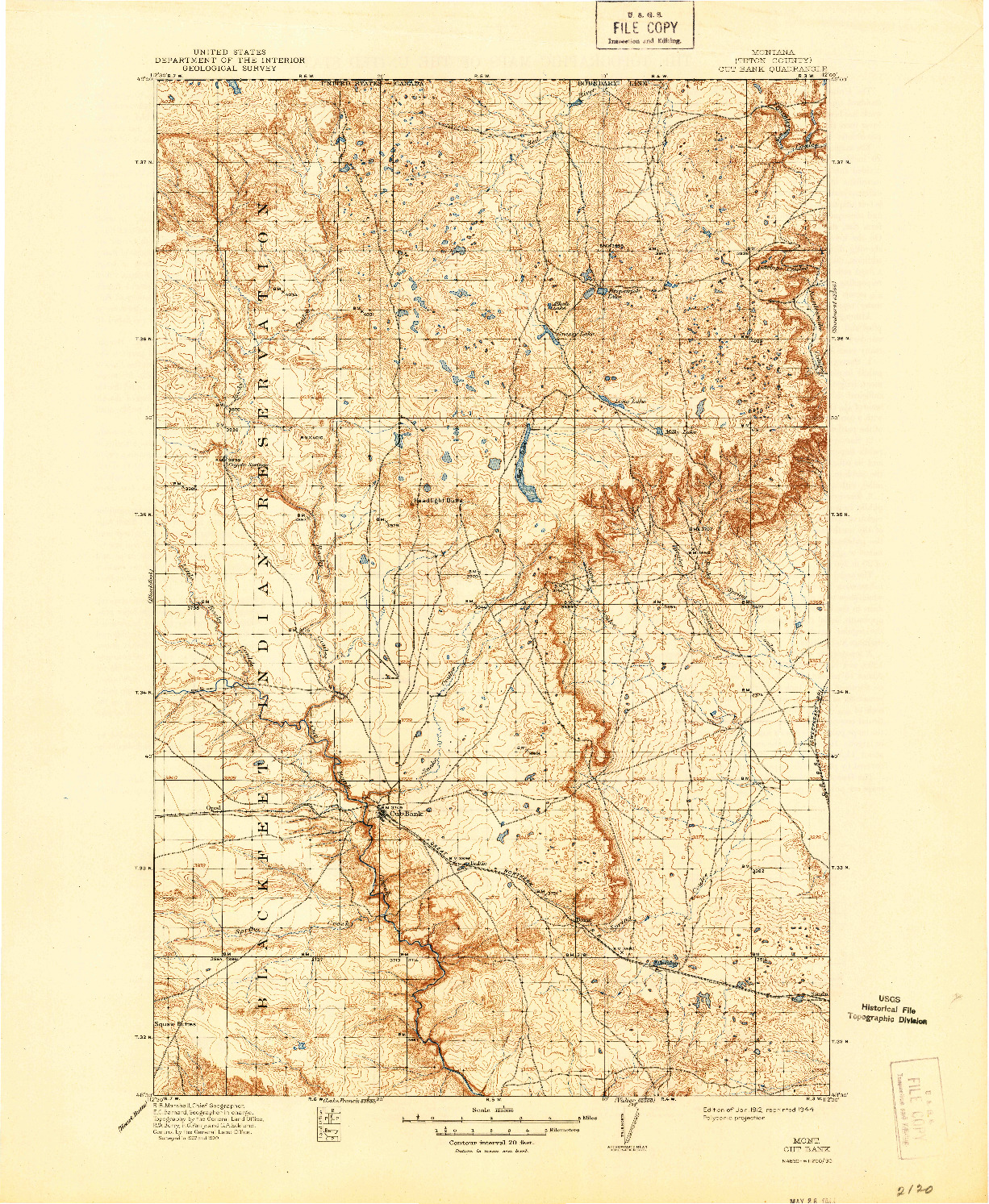USGS 1:125000-SCALE QUADRANGLE FOR CUT BANK, MT 1912