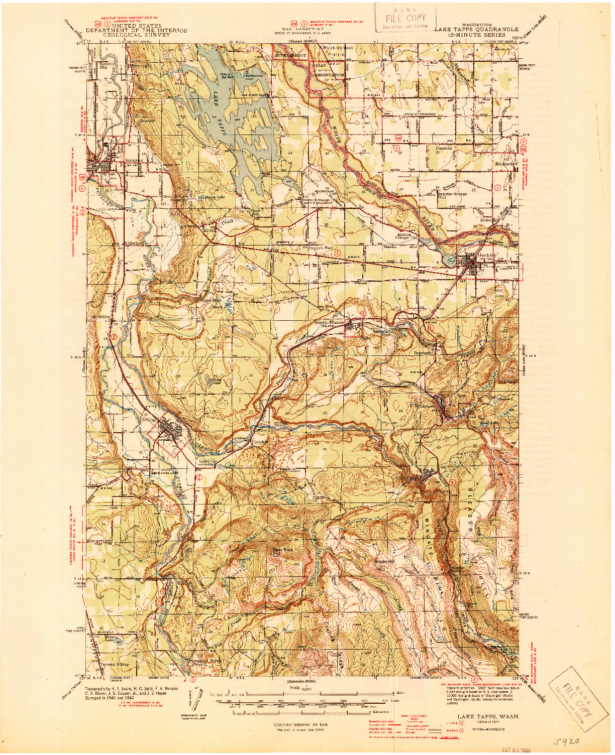USGS 1:62500-SCALE QUADRANGLE FOR LAKE TAPPS, WA 1944