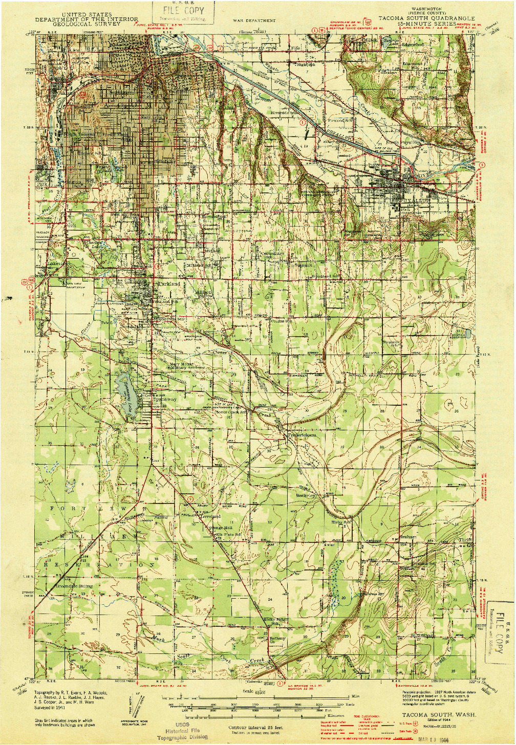 USGS 1:62500-SCALE QUADRANGLE FOR TACOMA SOUTH, WA 1944