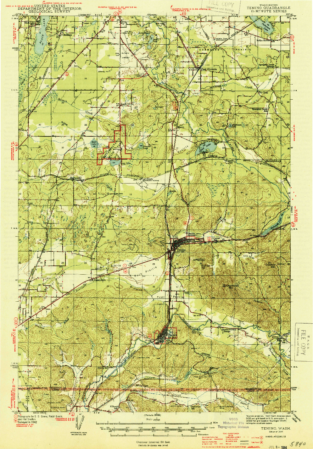 USGS 1:62500-SCALE QUADRANGLE FOR TENINO, WA 1944