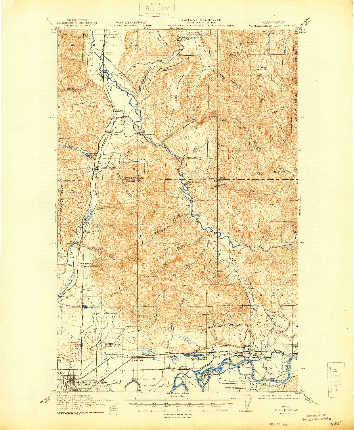 USGS 1:62500-SCALE QUADRANGLE FOR WICKERSHAM, WA 1921