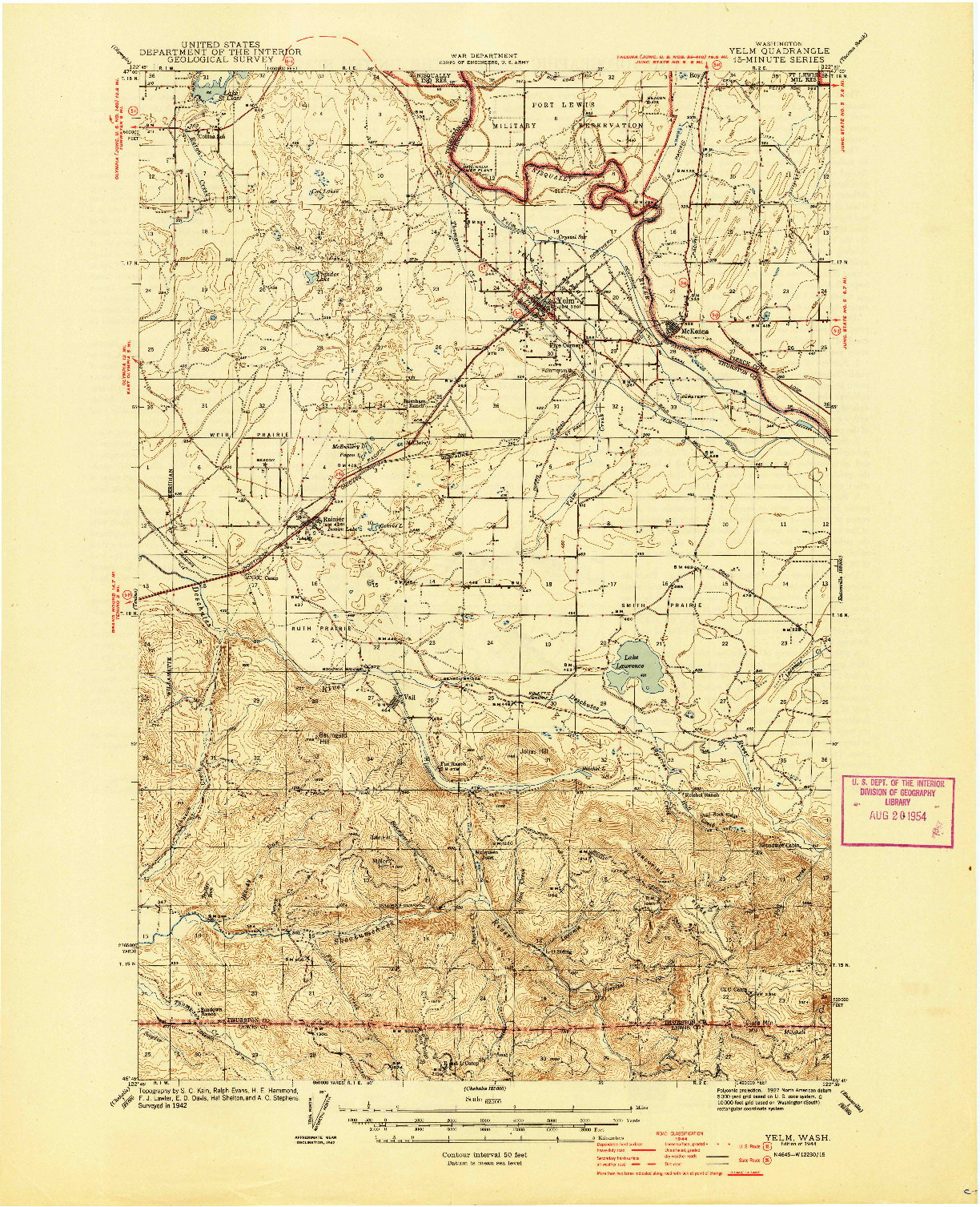 USGS 1:62500-SCALE QUADRANGLE FOR YELM, WA 1944