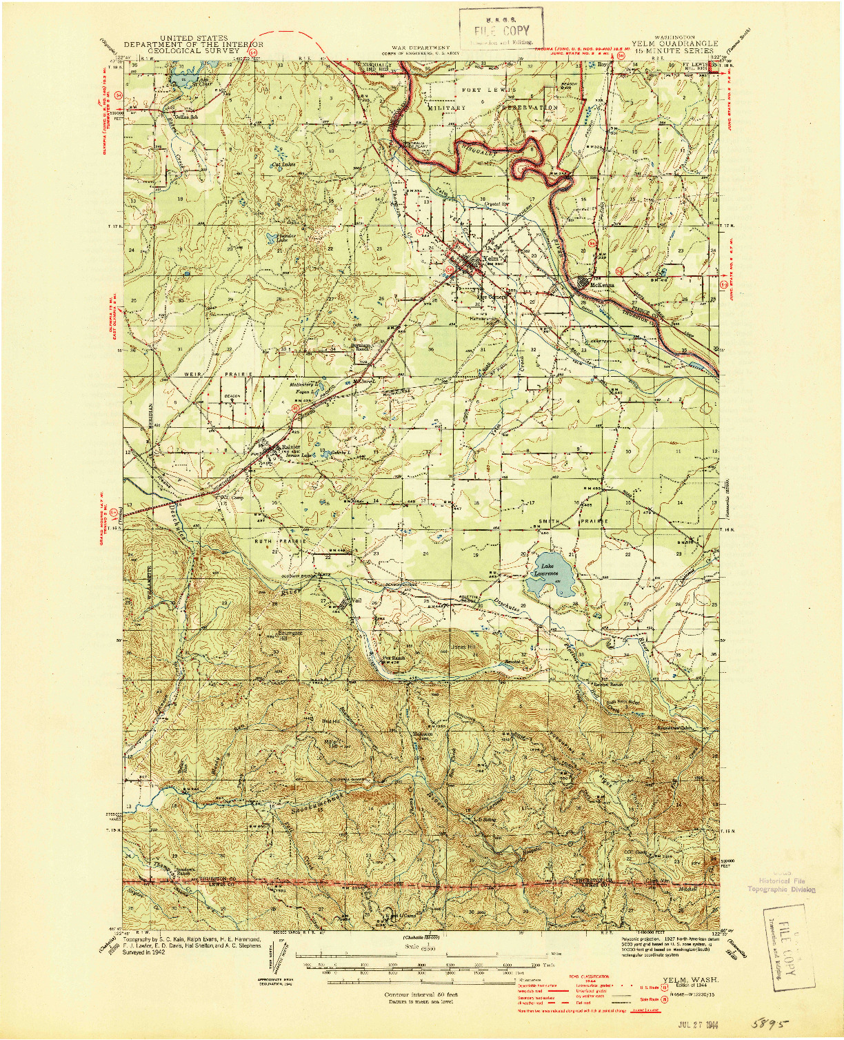 USGS 1:62500-SCALE QUADRANGLE FOR YELM, WA 1944