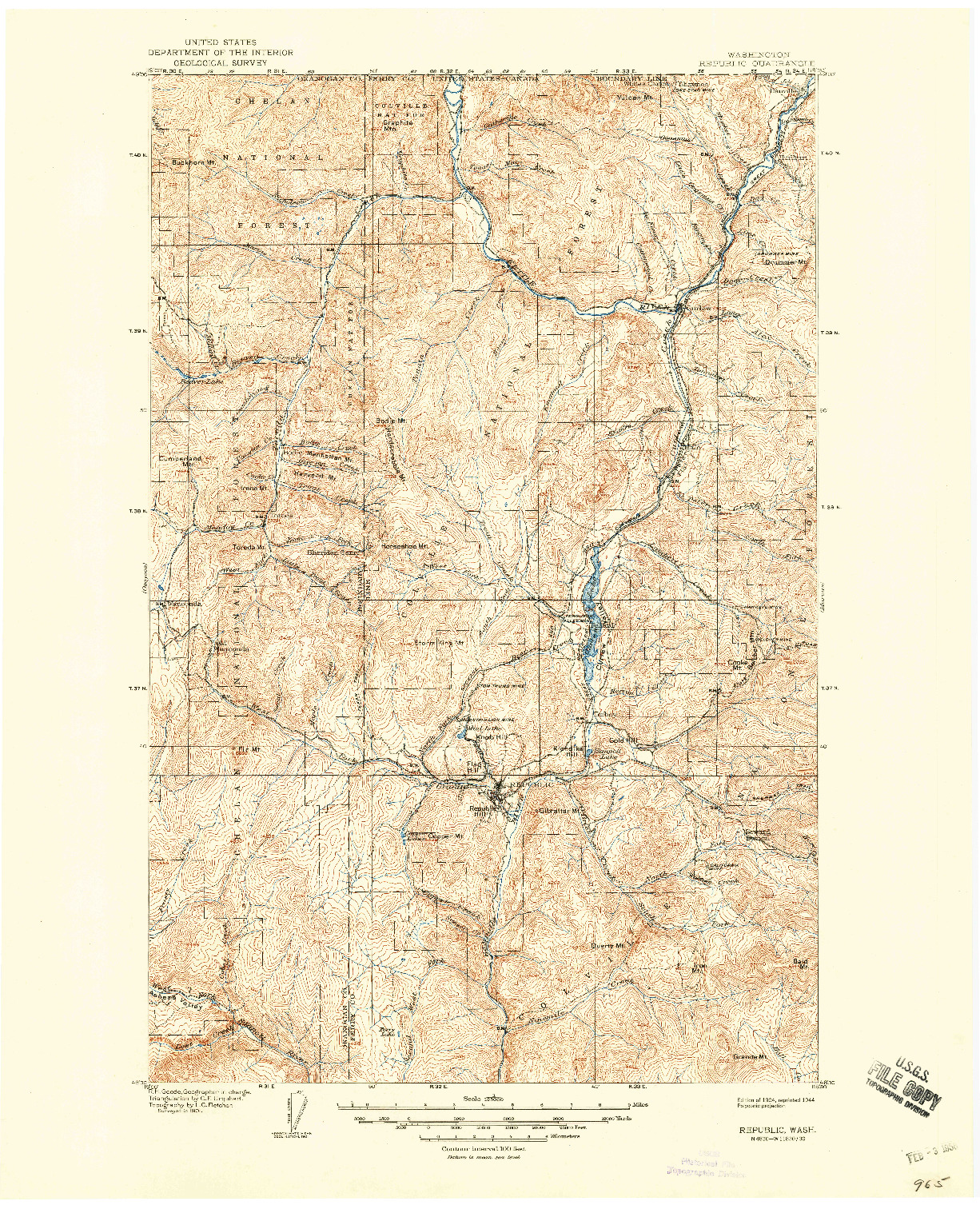 USGS 1:125000-SCALE QUADRANGLE FOR REPUBLIC, WA 1904