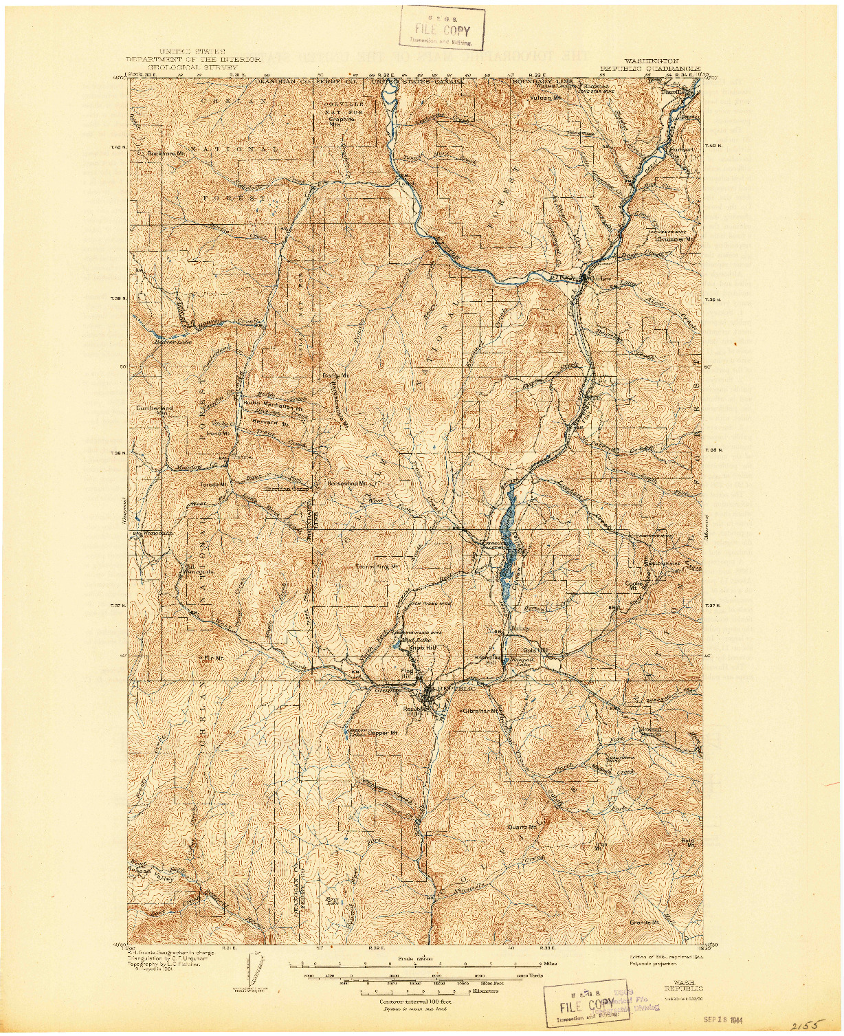 USGS 1:125000-SCALE QUADRANGLE FOR REPUBLIC, WA 1904