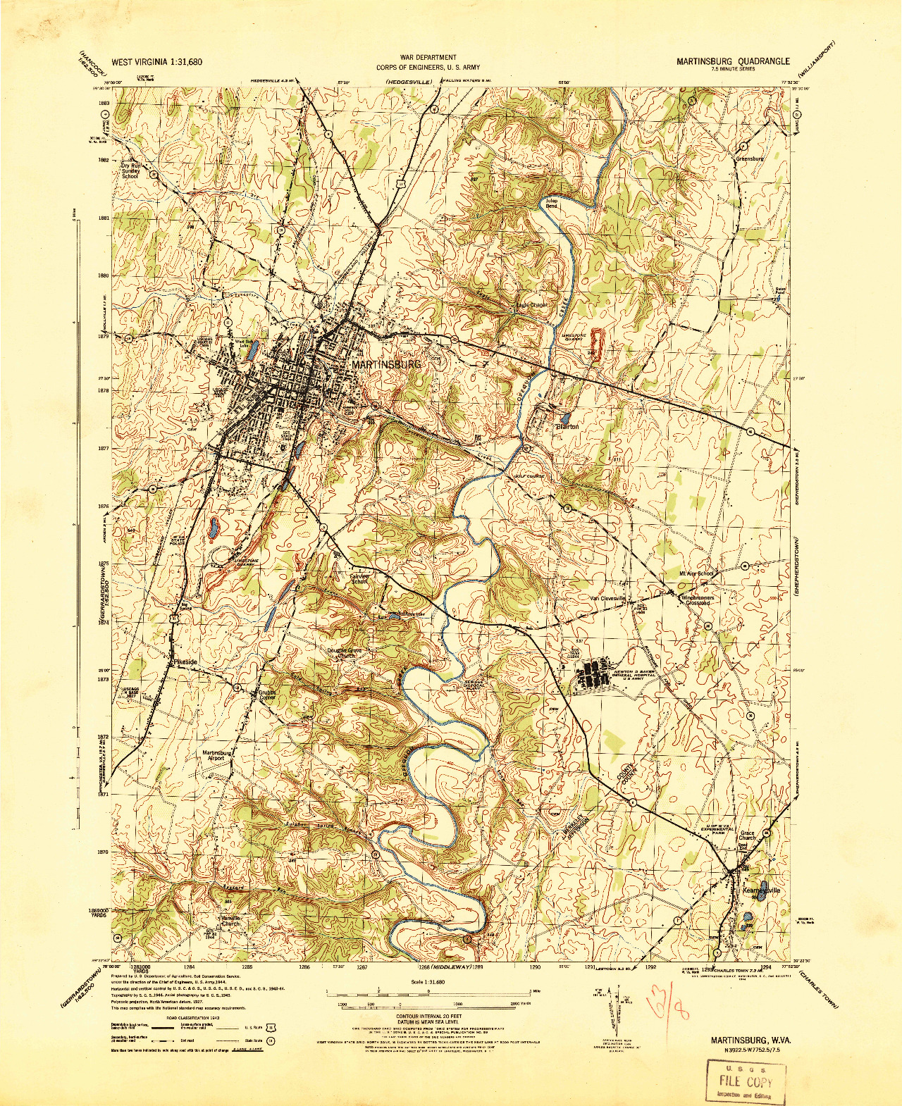 USGS 1:31680-SCALE QUADRANGLE FOR MARTINSBURG, WV 1944