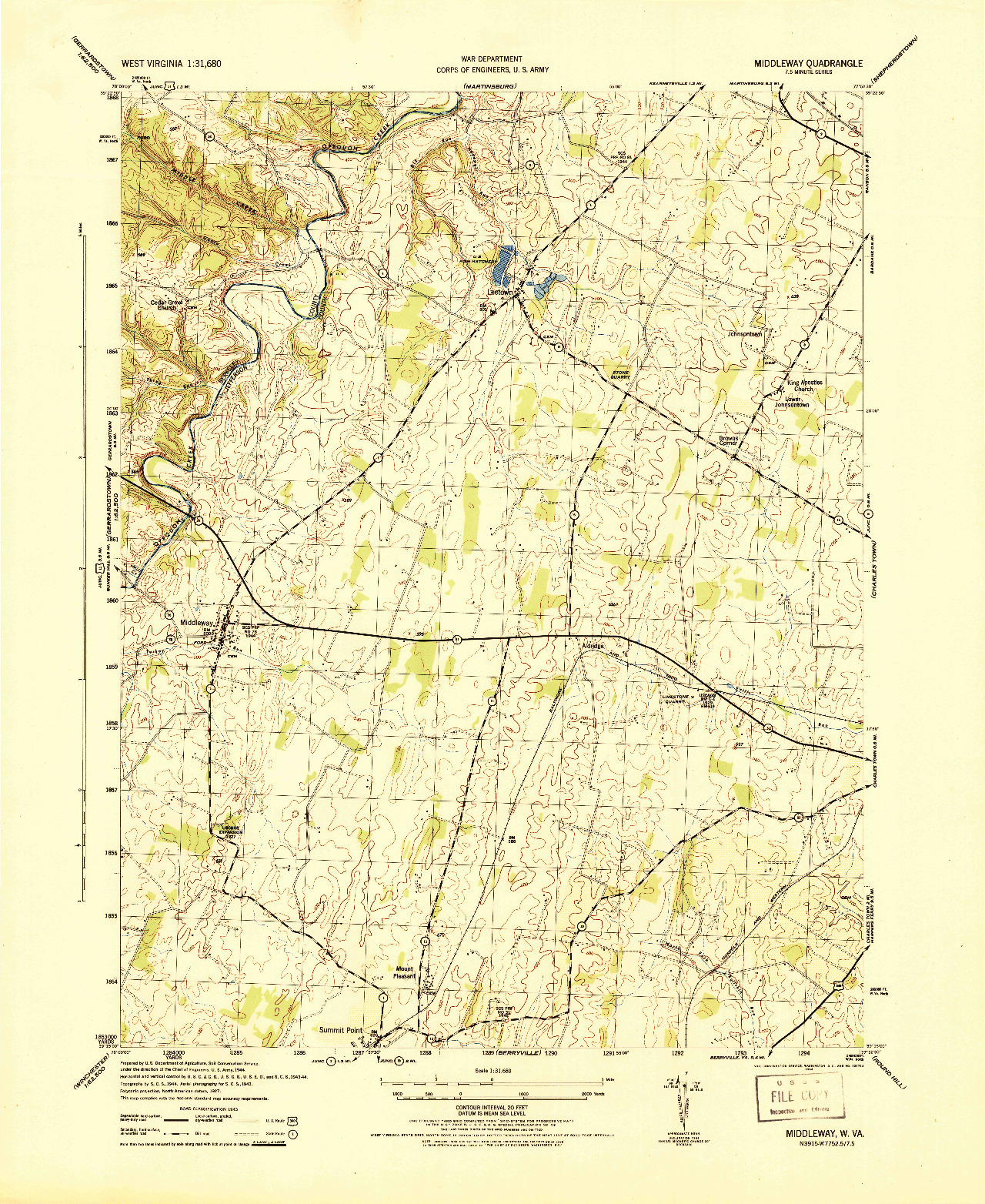 USGS 1:31680-SCALE QUADRANGLE FOR MIDDLEWAY, WV 1944