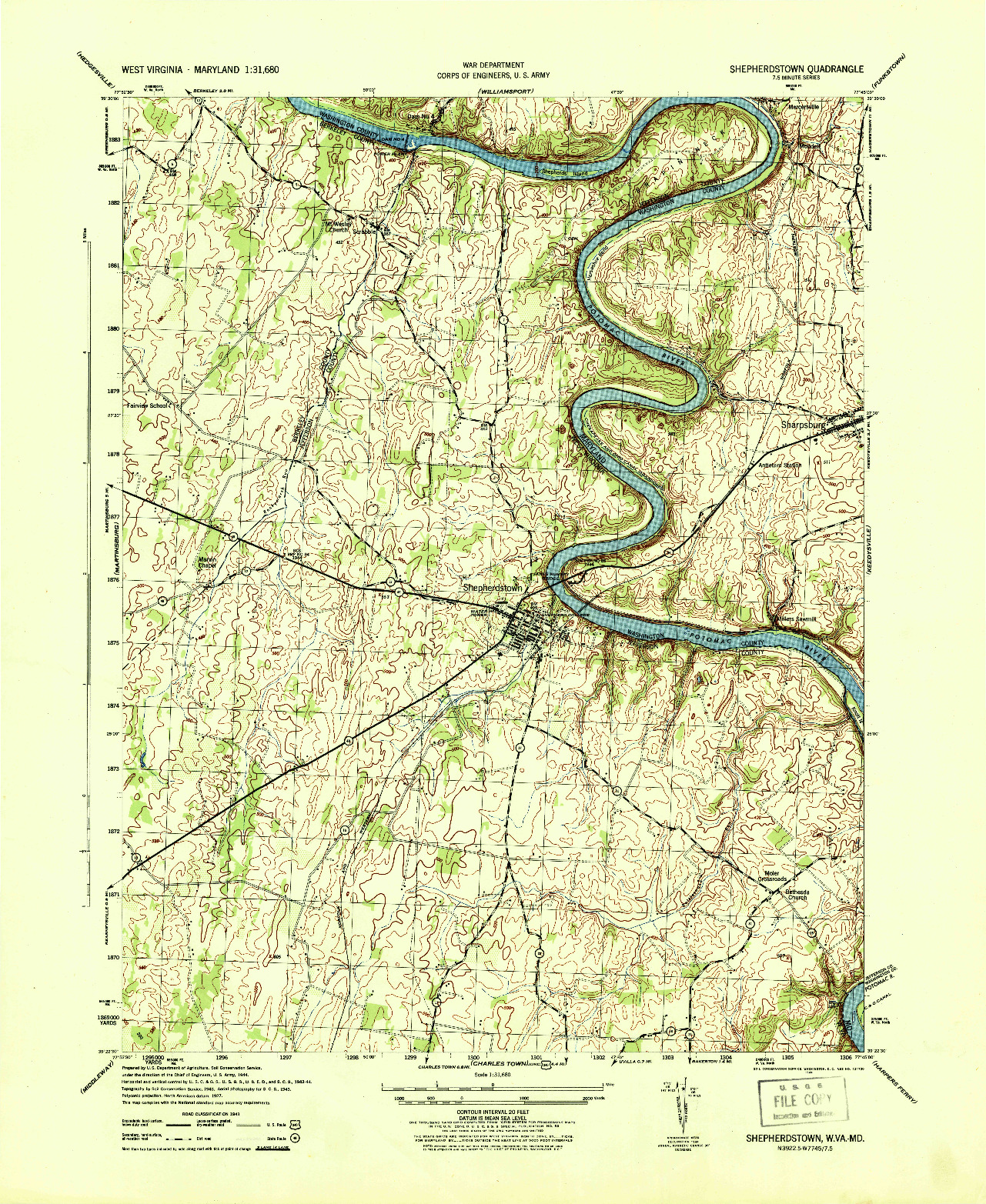 USGS 1:31680-SCALE QUADRANGLE FOR SHEPHERDSTOWN, WV 1944