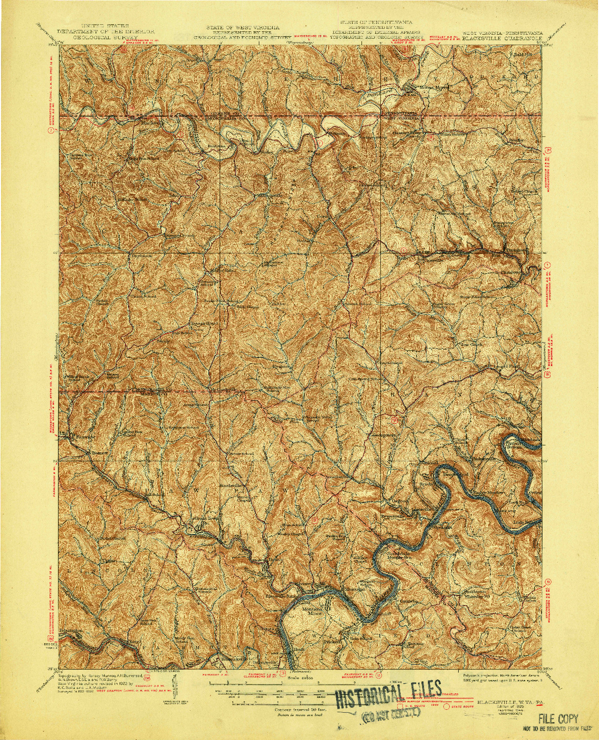 USGS 1:62500-SCALE QUADRANGLE FOR BLACKSVILLE, WV 1925