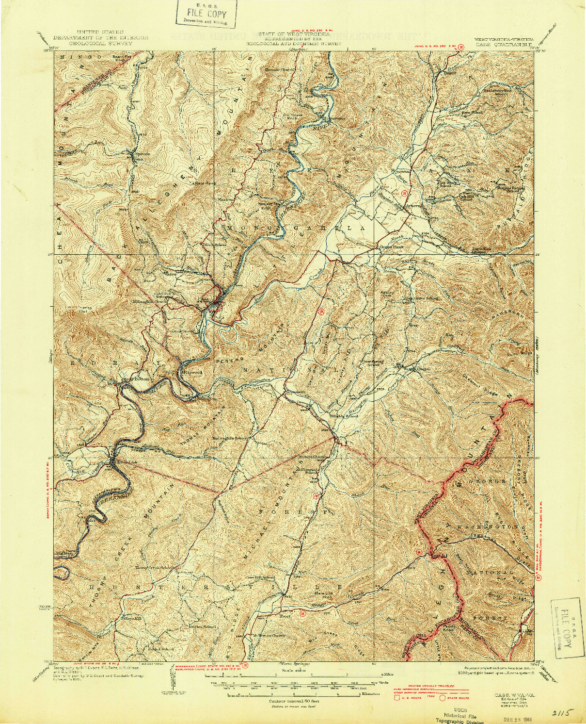 USGS 1:62500-SCALE QUADRANGLE FOR CASS, WV 1924