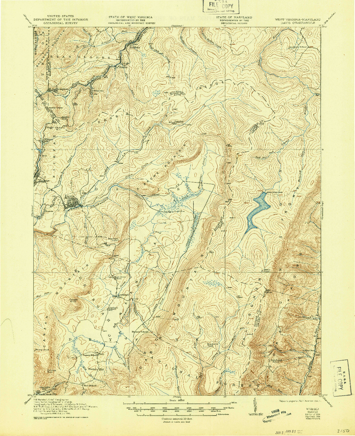 USGS 1:62500-SCALE QUADRANGLE FOR DAVIS, WV 1921