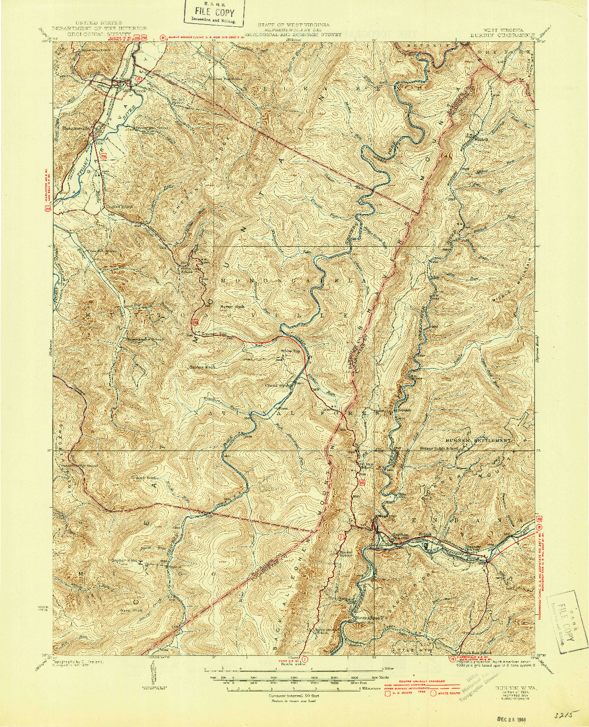 USGS 1:62500-SCALE QUADRANGLE FOR DURBIN, WV 1924