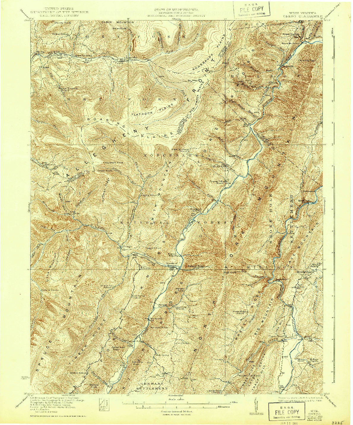 USGS 1:62500-SCALE QUADRANGLE FOR ONEGO, WV 1922