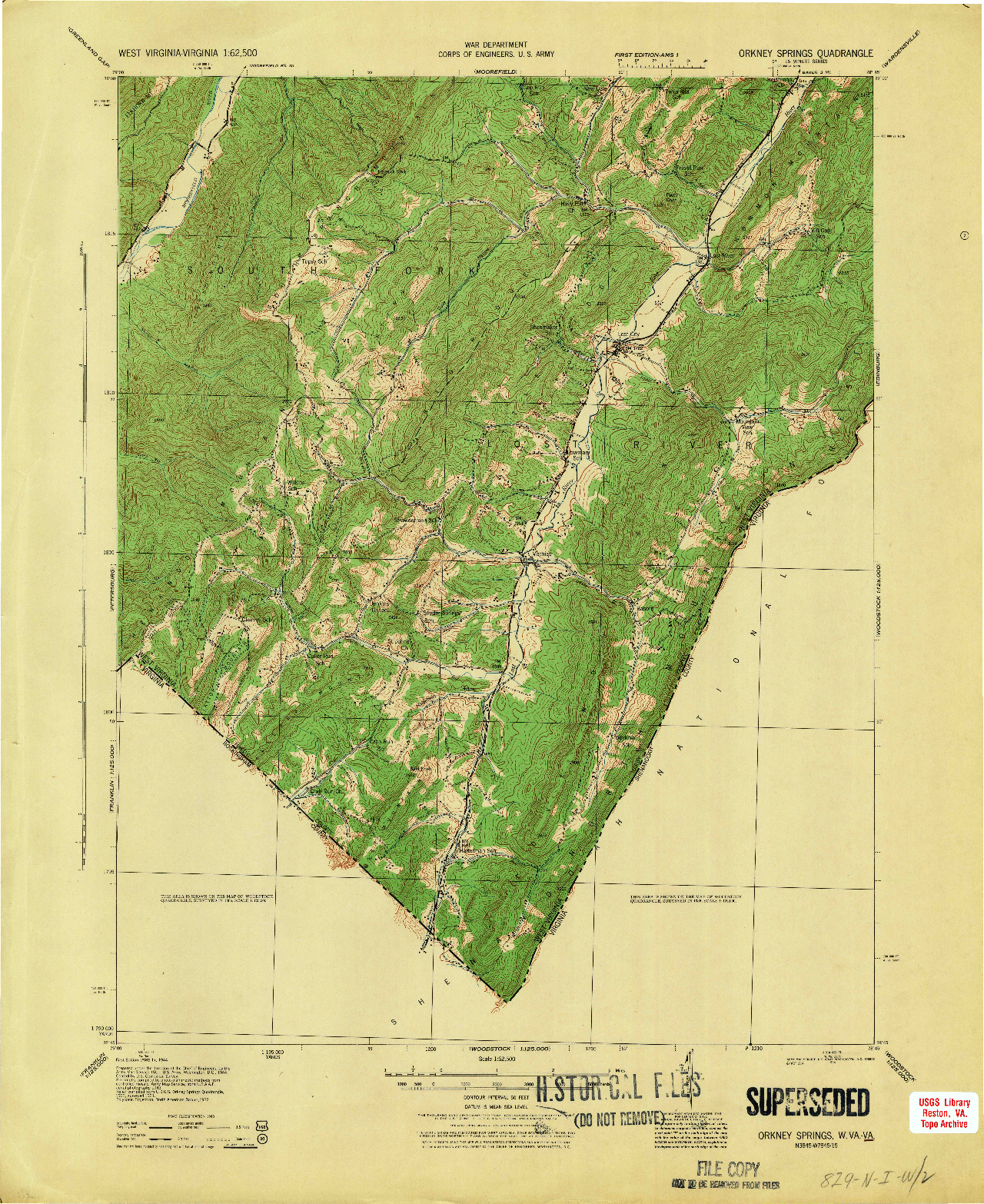 USGS 1:62500-SCALE QUADRANGLE FOR ORKNEY SPRINGS, WV 1944