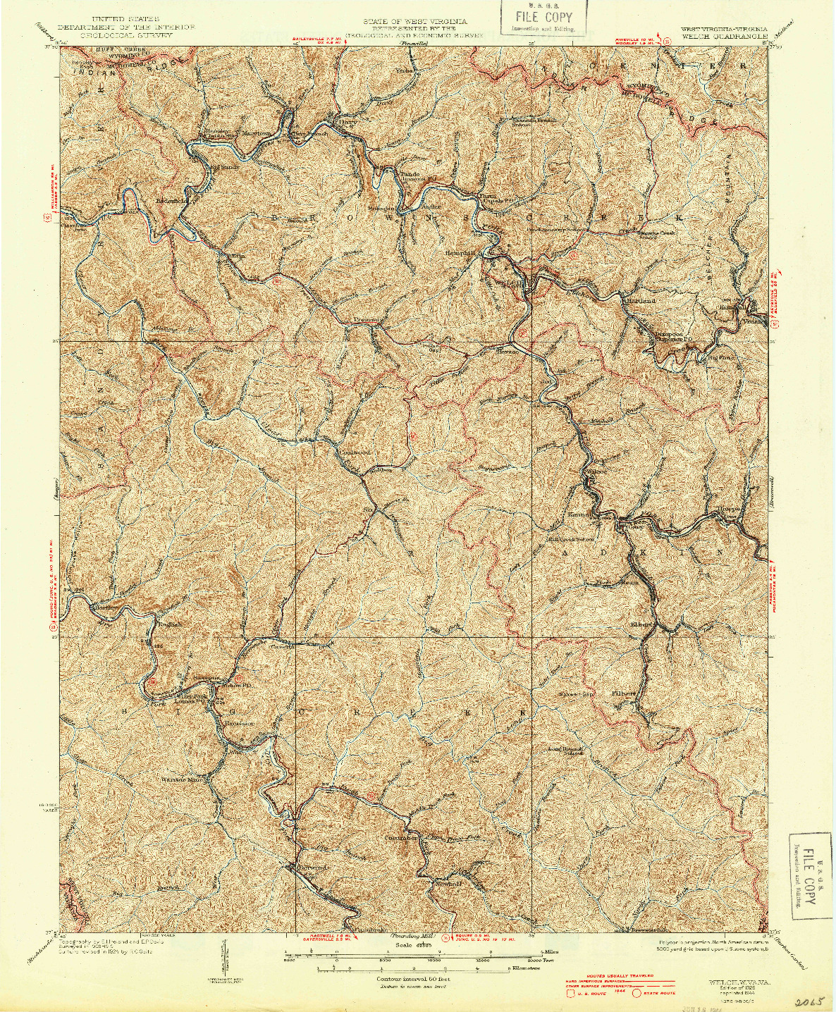 USGS 1:62500-SCALE QUADRANGLE FOR WELCH, WV 1926