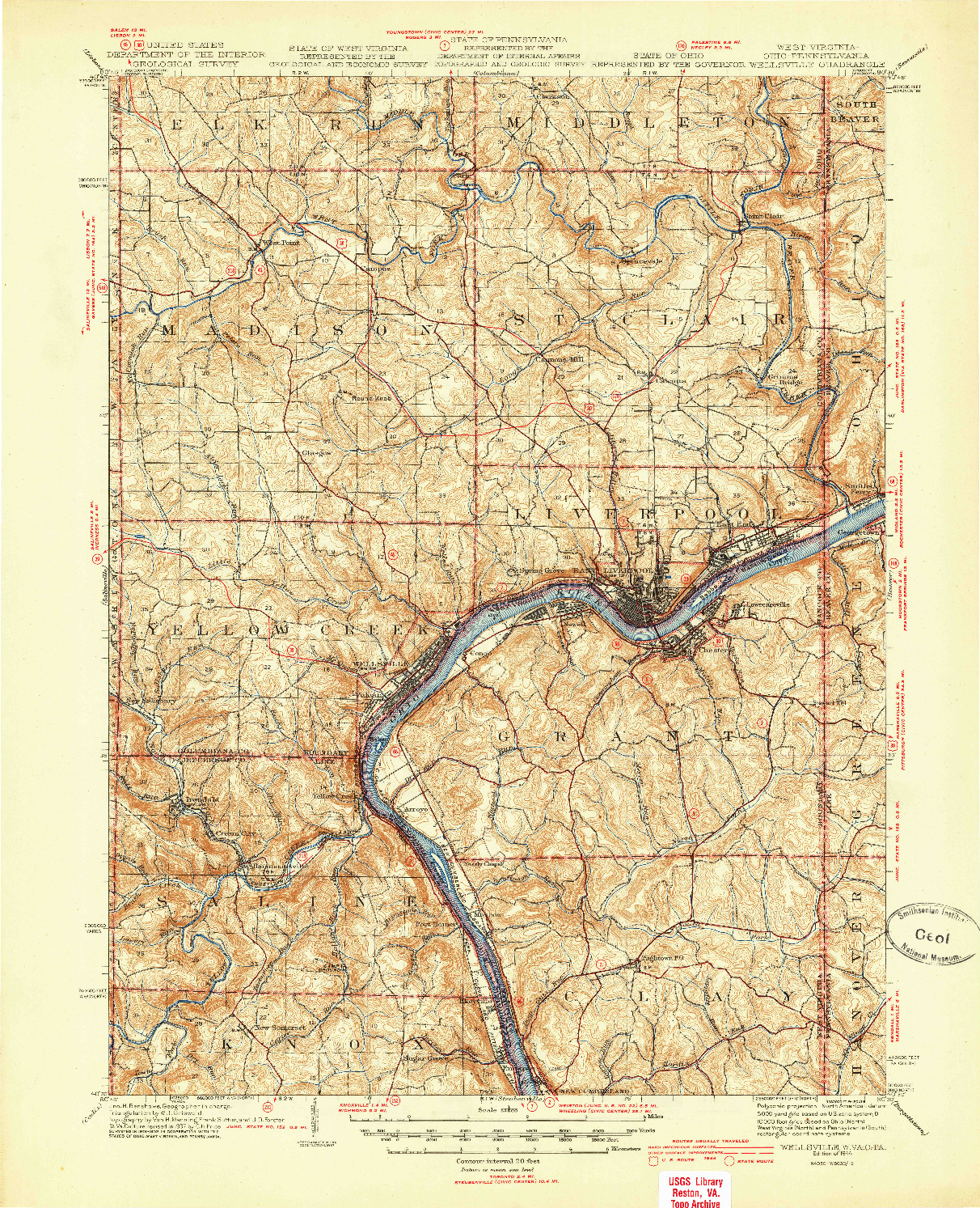 USGS 1:62500-SCALE QUADRANGLE FOR WELLSVILLE, WV 1944