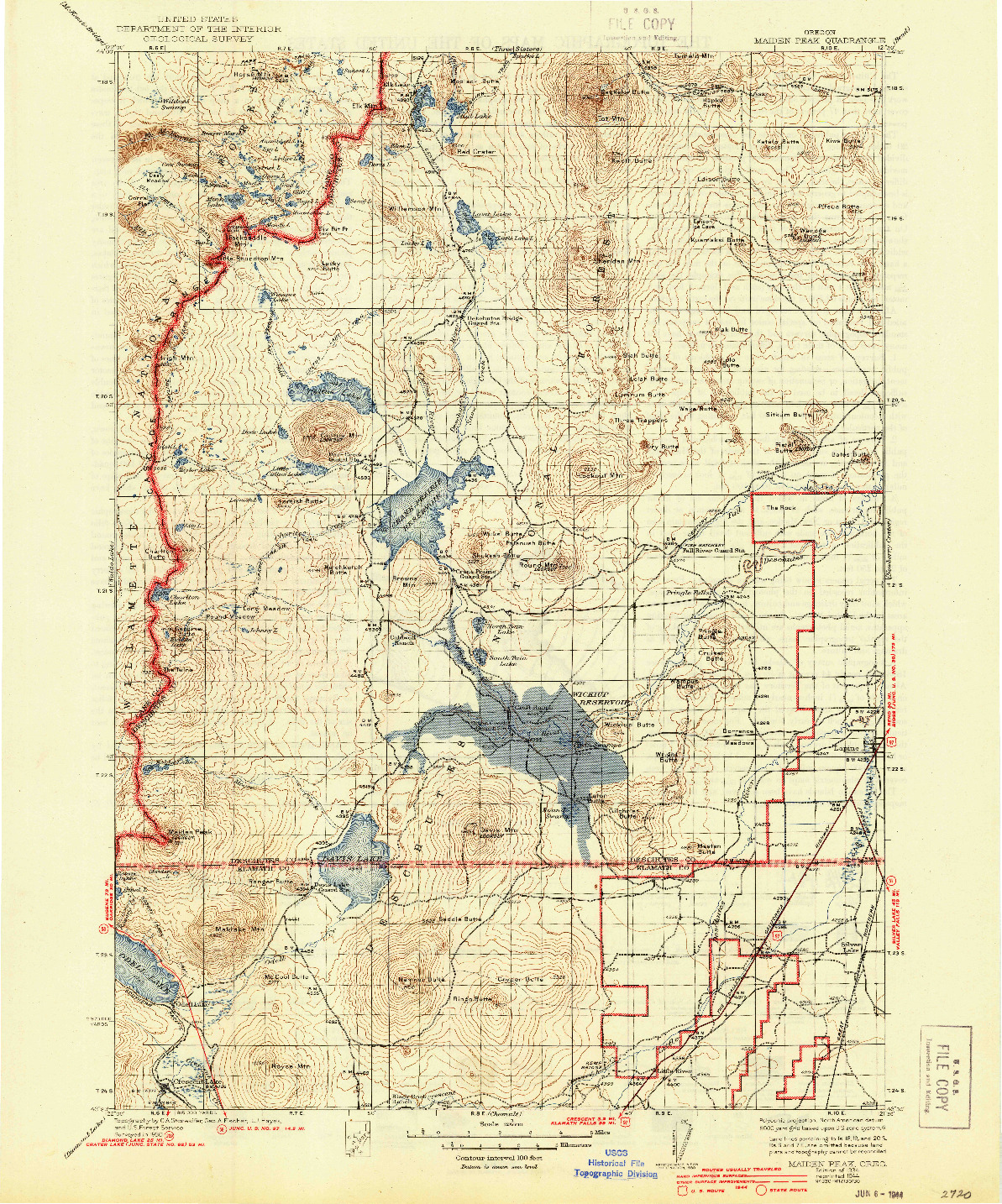 USGS 1:125000-SCALE QUADRANGLE FOR MAIDEN PEAK, OR 1934
