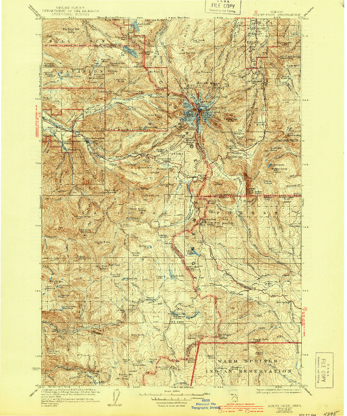 USGS 1:125000-SCALE QUADRANGLE FOR MOUNT HOOD, OR 1927