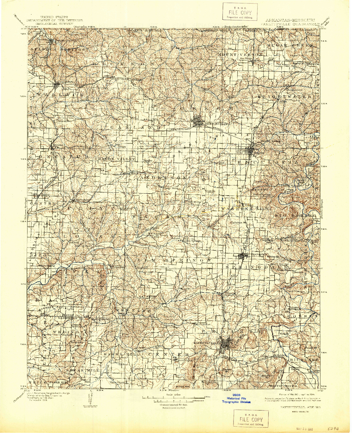 USGS 1:125000-SCALE QUADRANGLE FOR FAYETTEVILLE, AR 1901