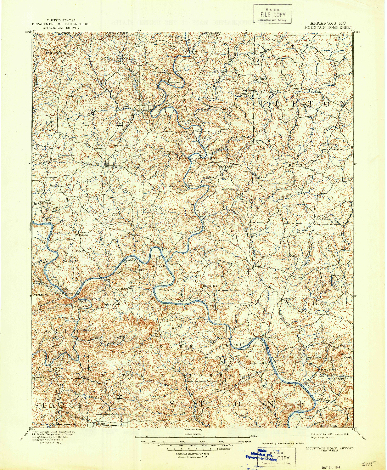 USGS 1:125000-SCALE QUADRANGLE FOR MOUNTAIN HOME, AR 1894