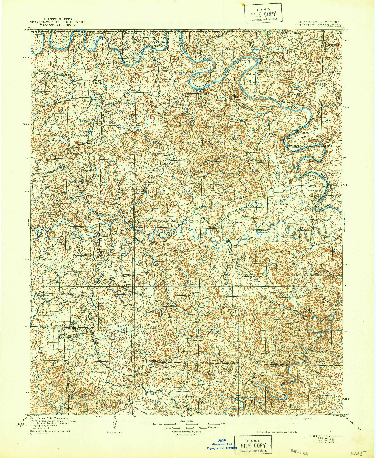 USGS 1:125000-SCALE QUADRANGLE FOR YELLVILLE, AR 1905