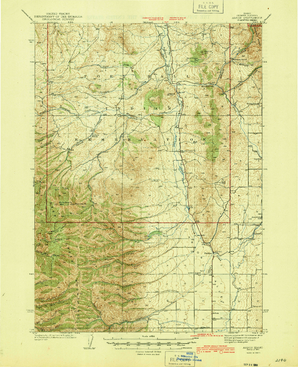 USGS 1:62500-SCALE QUADRANGLE FOR ARBON, ID 1944