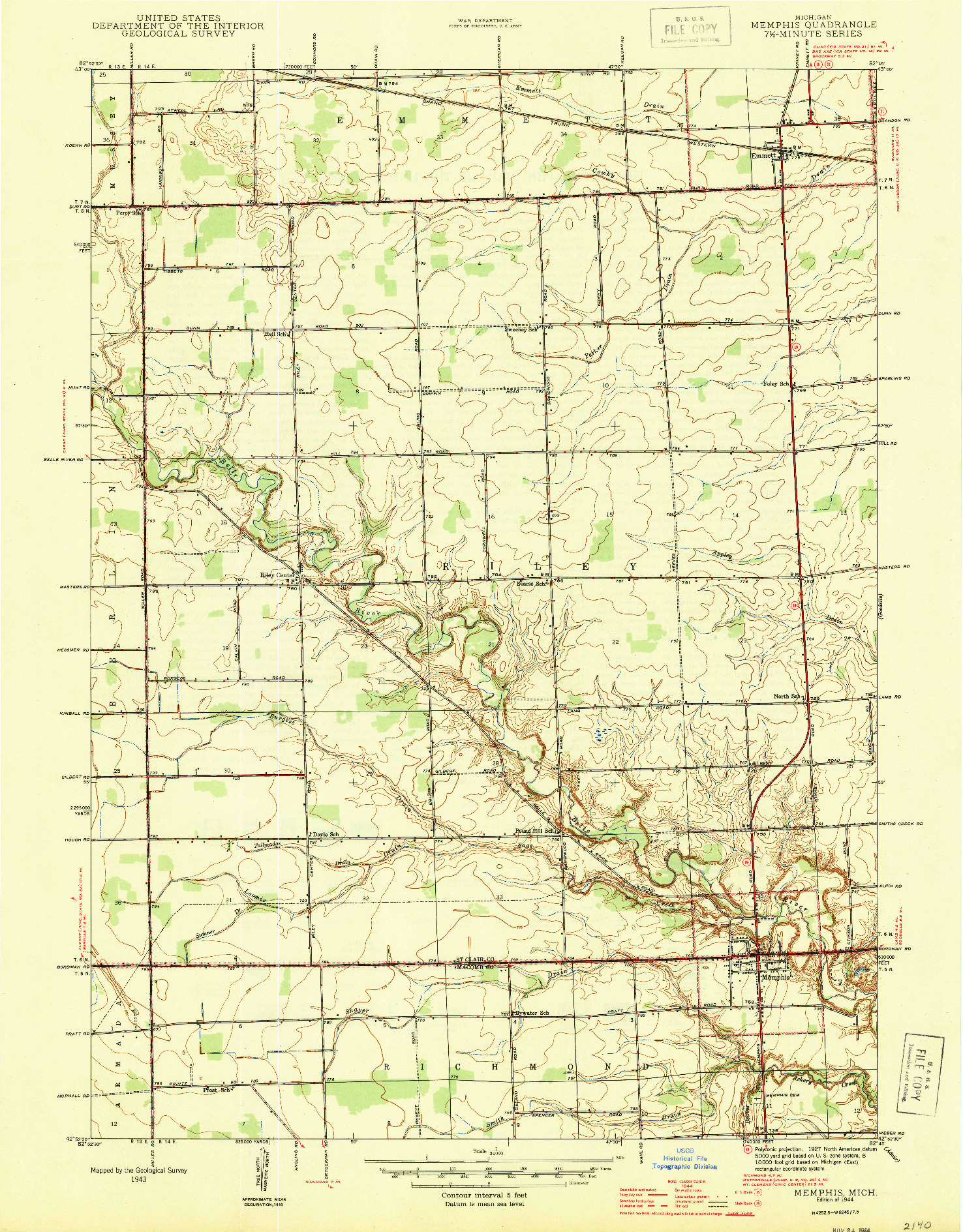 USGS 1:24000-SCALE QUADRANGLE FOR MEMPHIS, MI 1944
