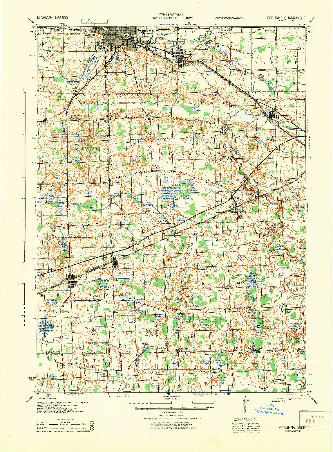 USGS 1:62500-SCALE QUADRANGLE FOR CORUNNA, MI 1944