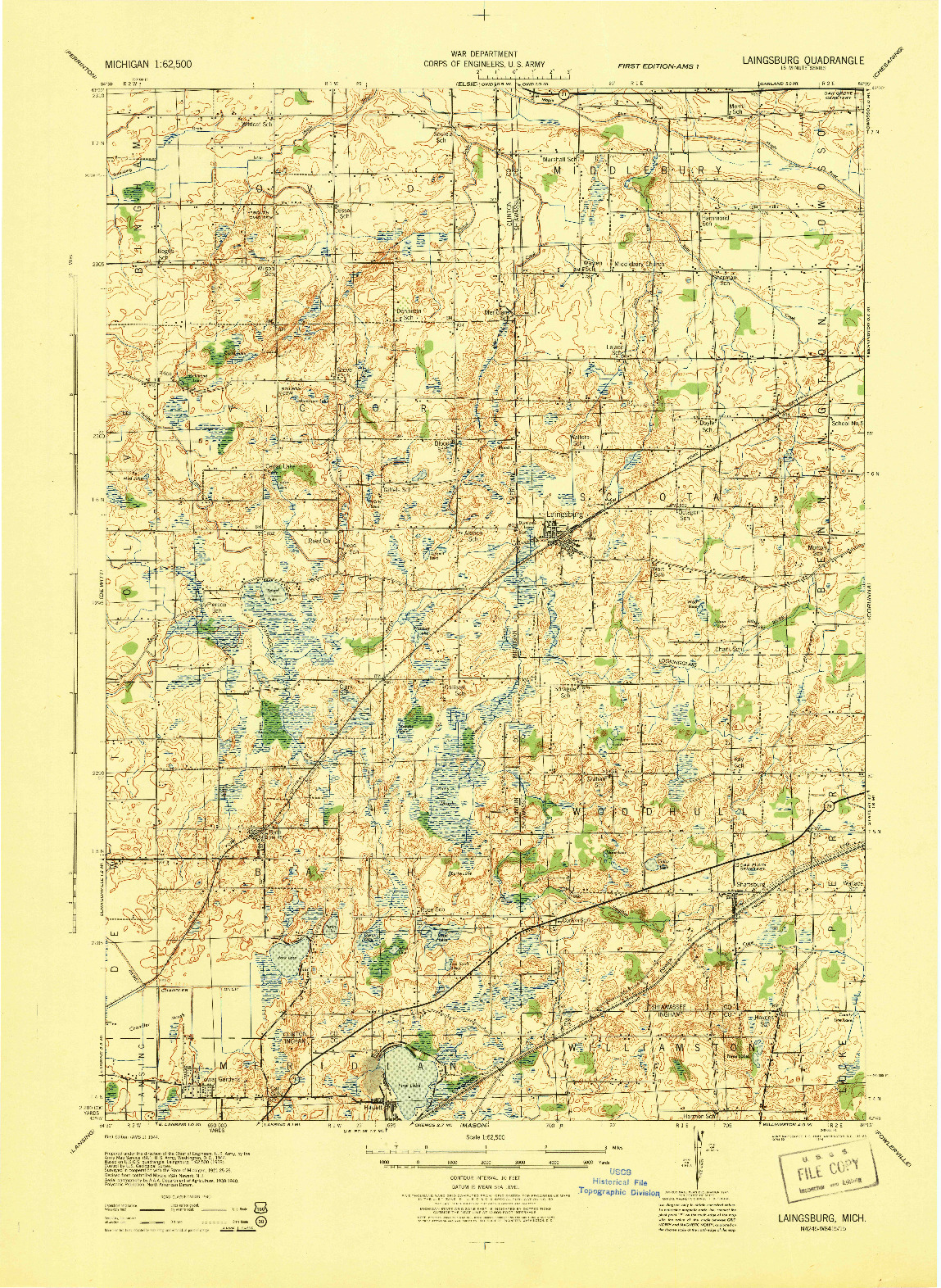 USGS 1:62500-SCALE QUADRANGLE FOR LAINGSBURG, MI 1944