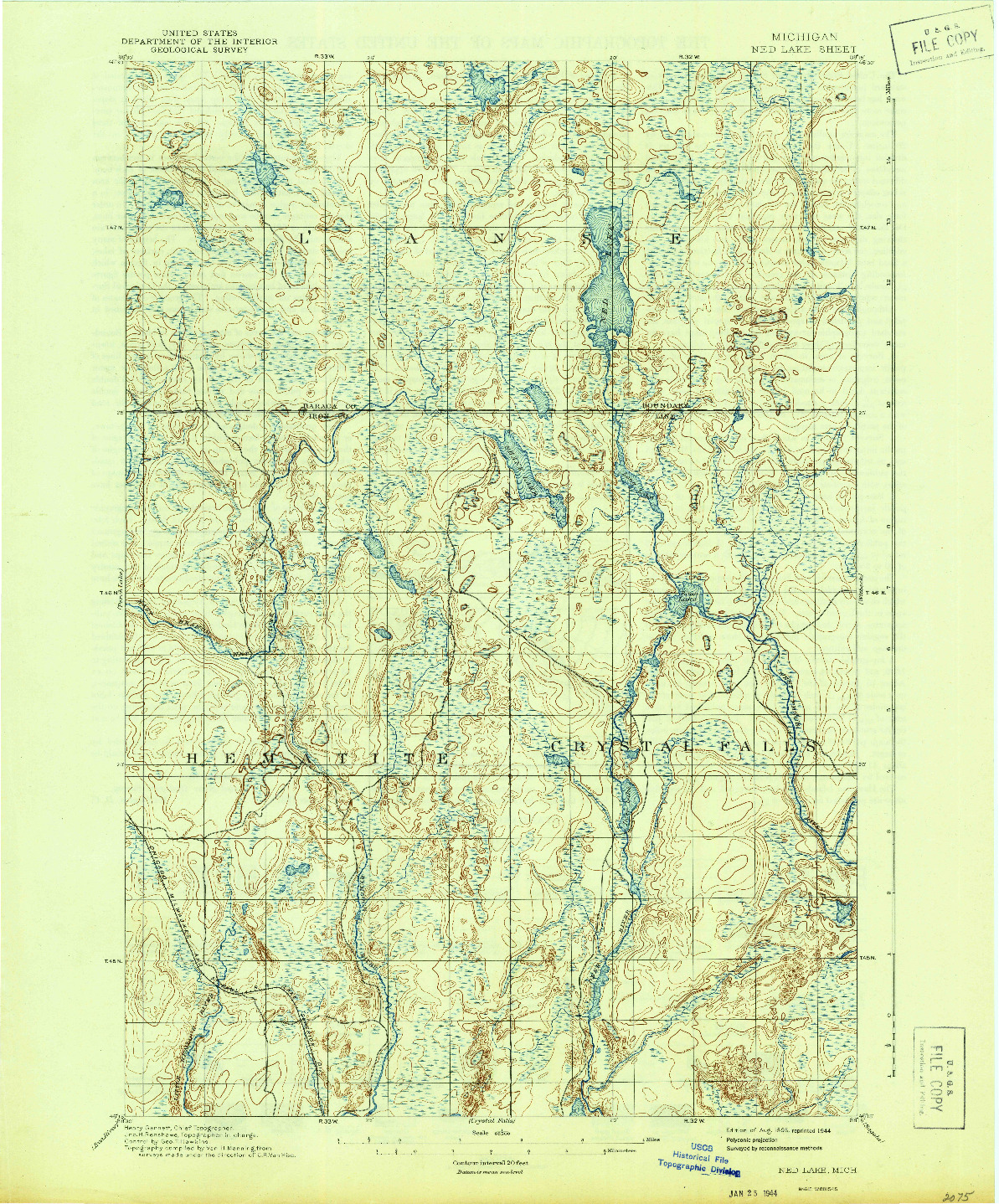 USGS 1:62500-SCALE QUADRANGLE FOR NED LAKE, MI 1895