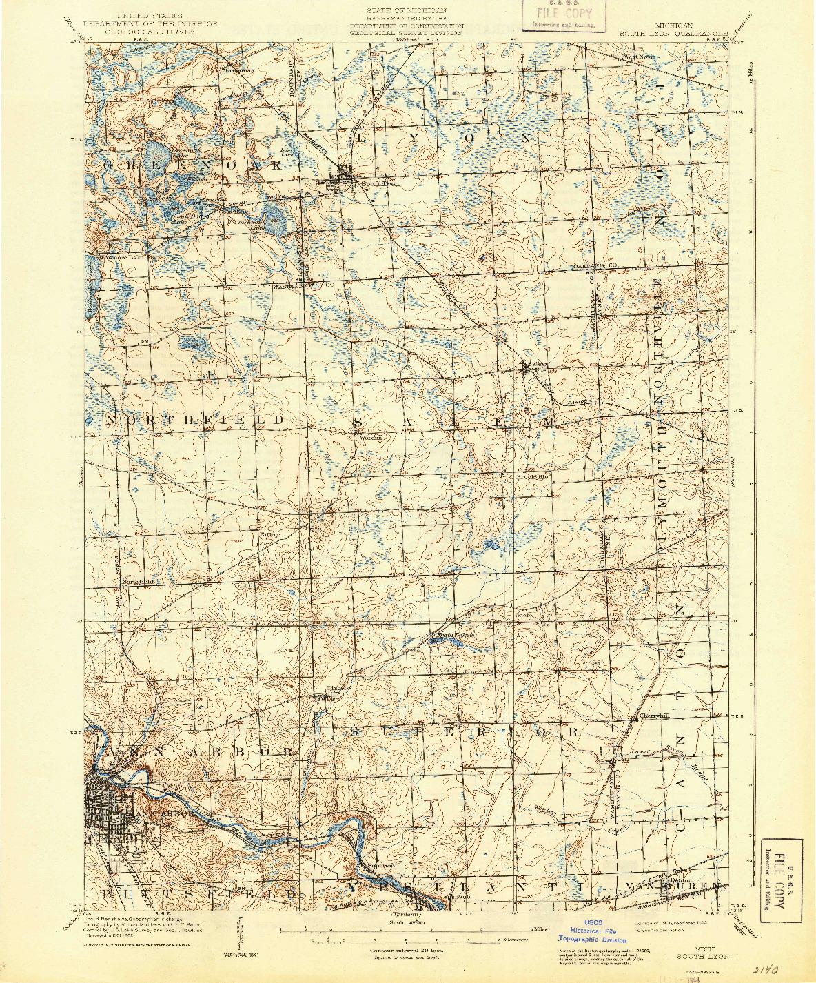 USGS 1:62500-SCALE QUADRANGLE FOR SOUTH LYON, MI 1906