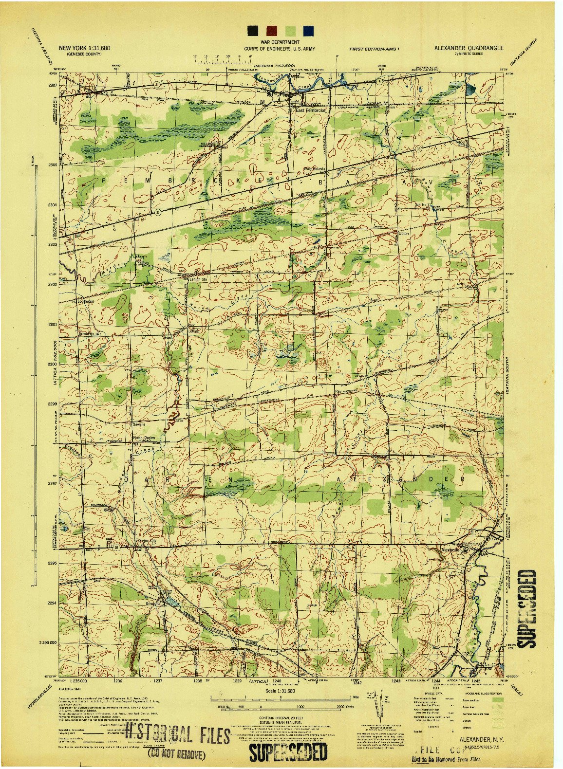 USGS 1:31680-SCALE QUADRANGLE FOR ALEXANDER, NY 1944