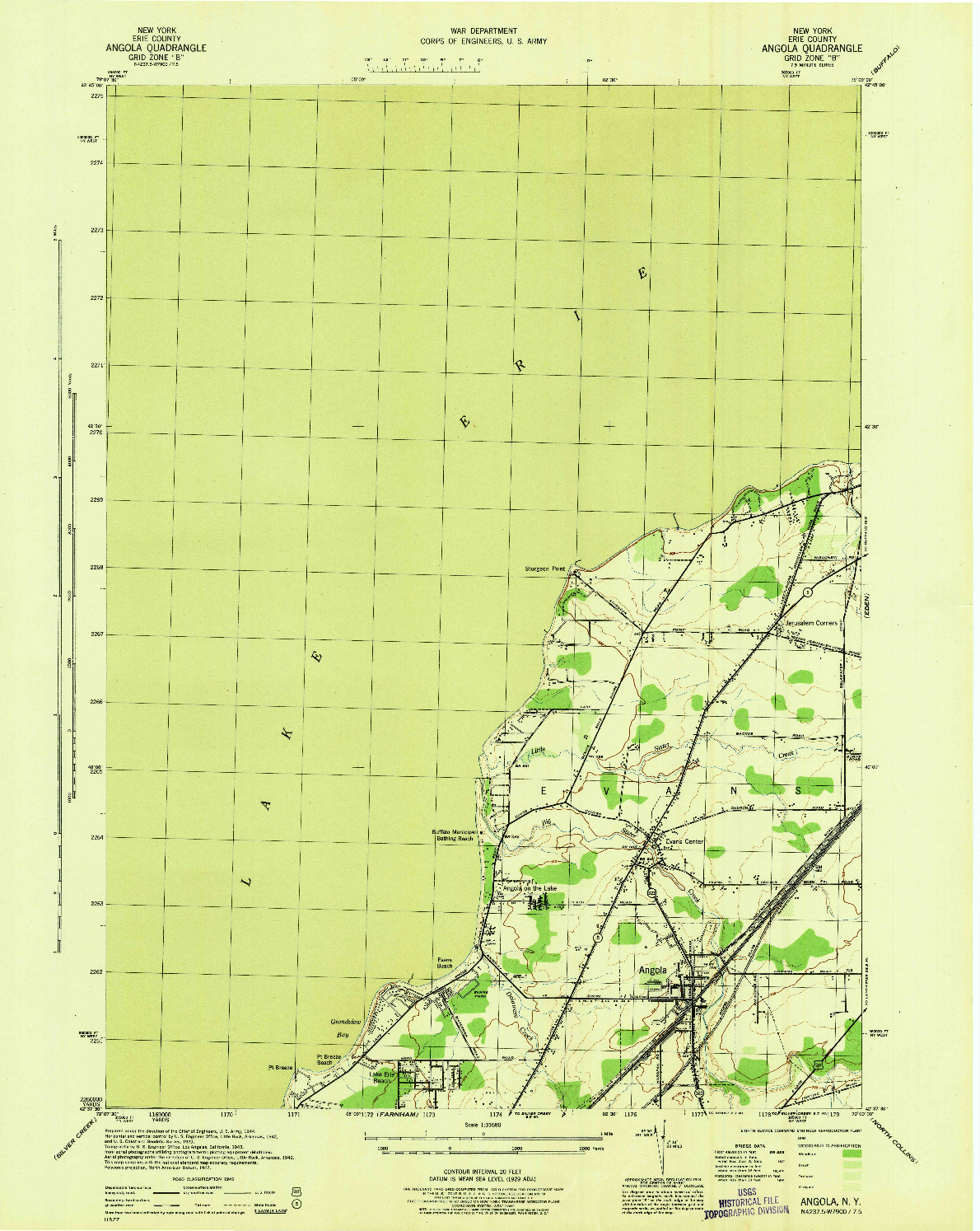 USGS 1:31680-SCALE QUADRANGLE FOR ANGOLA, NY 1944