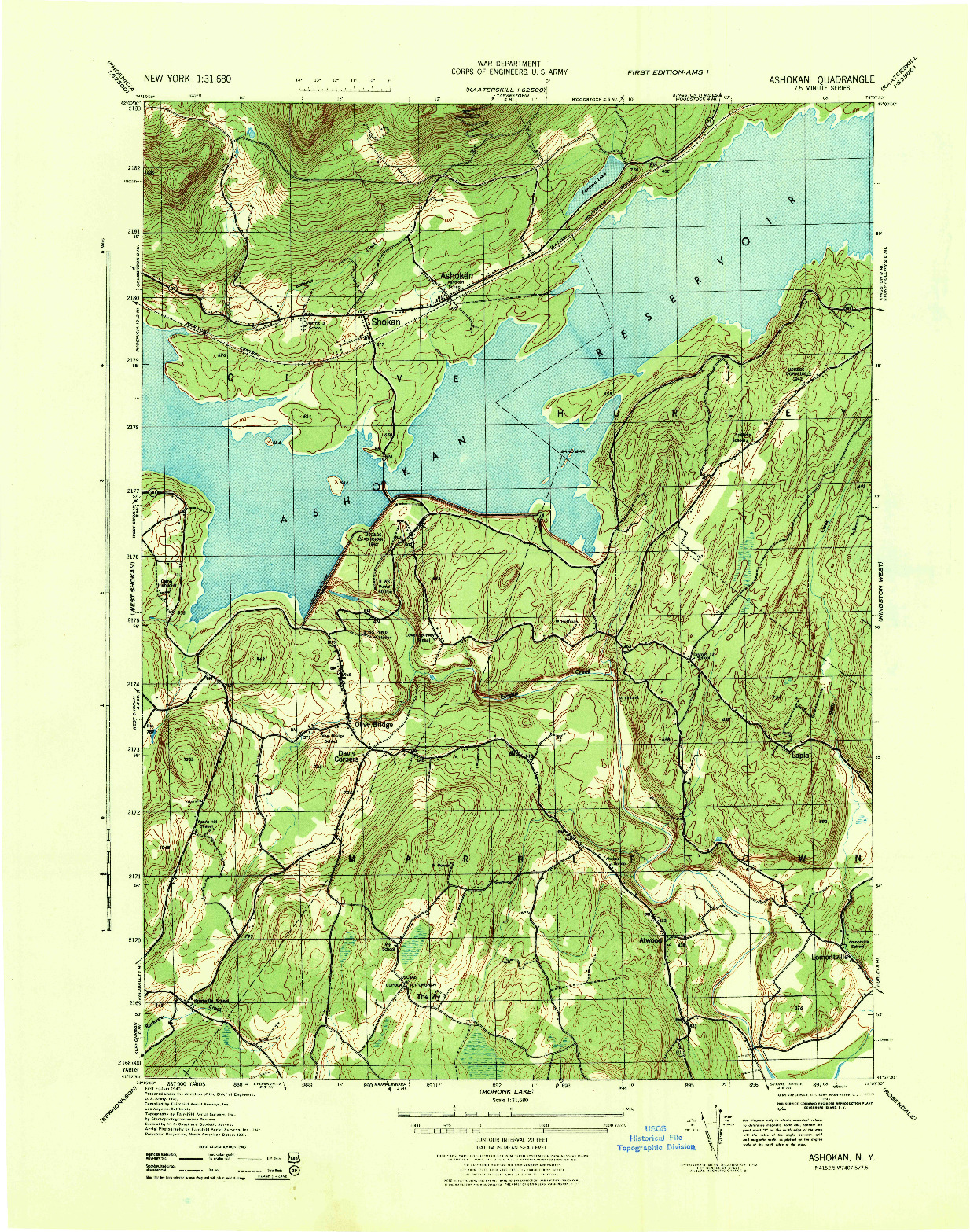 USGS 1:31680-SCALE QUADRANGLE FOR ASHOKAN, NY 1943