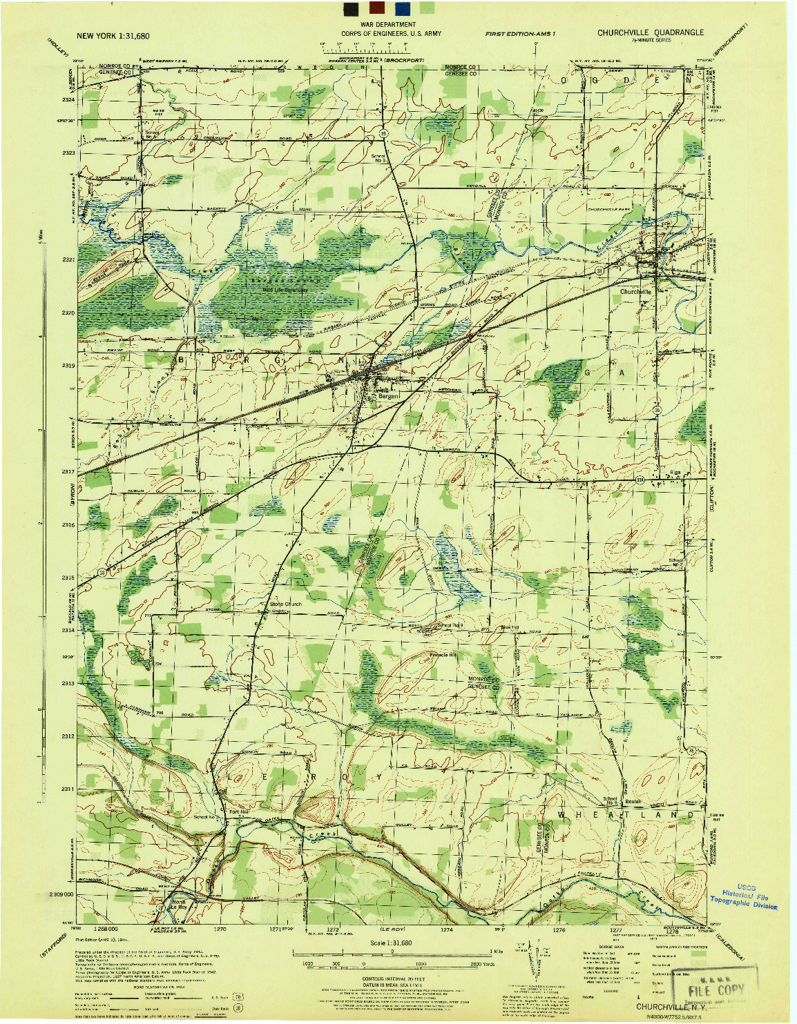USGS 1:31680-SCALE QUADRANGLE FOR CHURCHVILLE, NY 1944