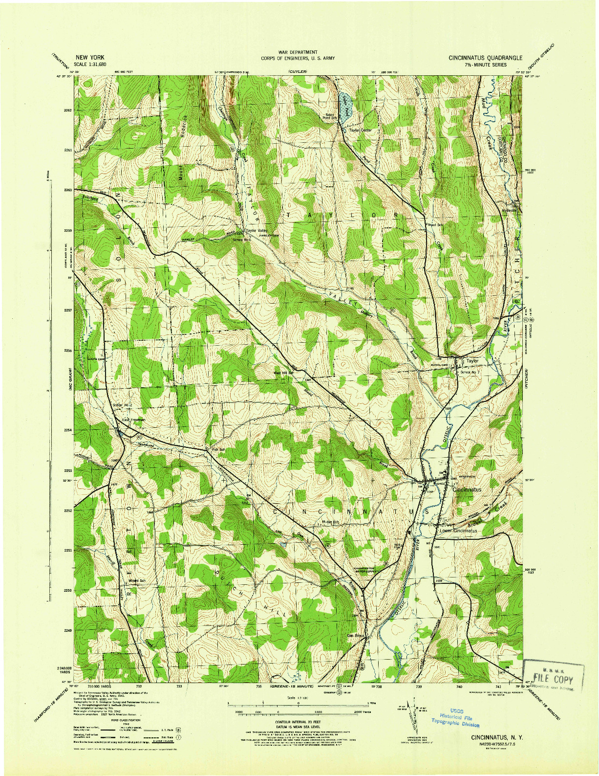 USGS 1:31680-SCALE QUADRANGLE FOR CINCINNATUS, NY 1944