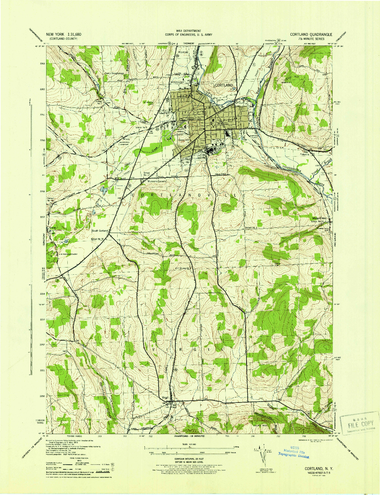 USGS 1:31680-SCALE QUADRANGLE FOR CORTLAND, NY 1944