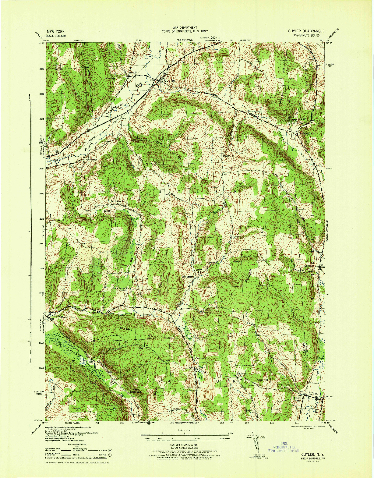 USGS 1:31680-SCALE QUADRANGLE FOR CUYLER, NY 1944