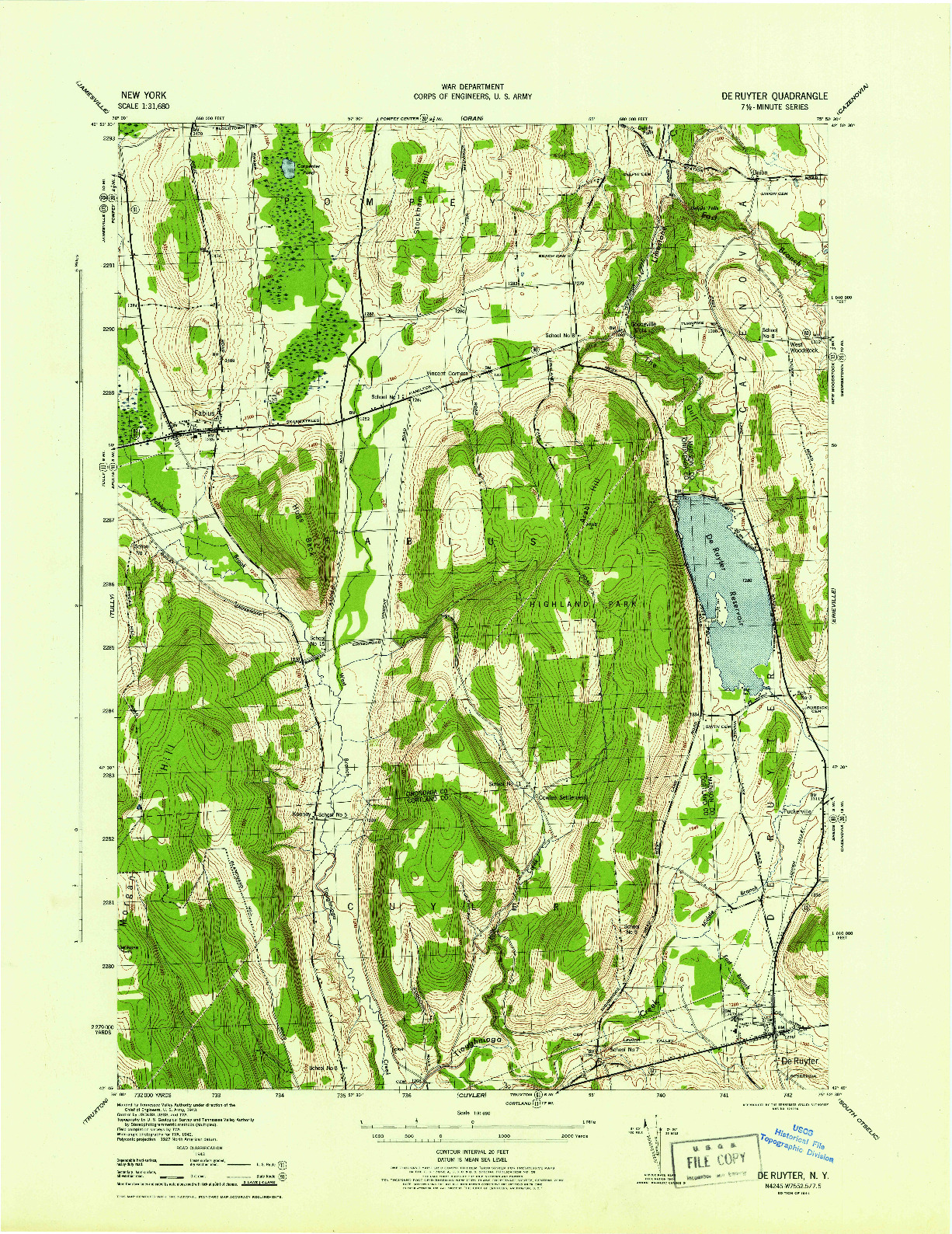 USGS 1:31680-SCALE QUADRANGLE FOR DE RUYTER, NY 1944