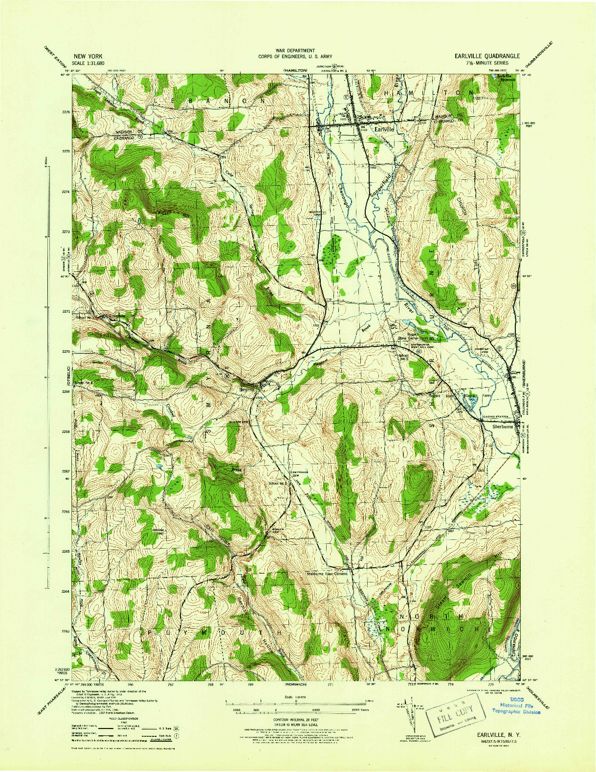 USGS 1:31680-SCALE QUADRANGLE FOR EARLVILLE, NY 1944