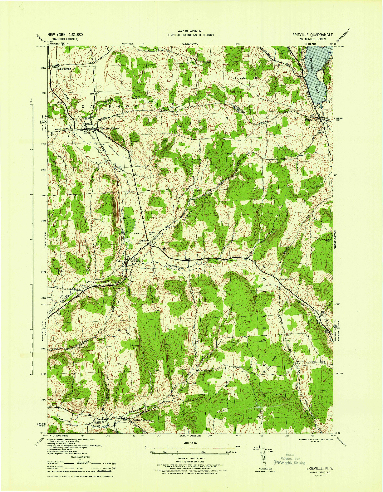 USGS 1:31680-SCALE QUADRANGLE FOR ERIEVILLE, NY 1944