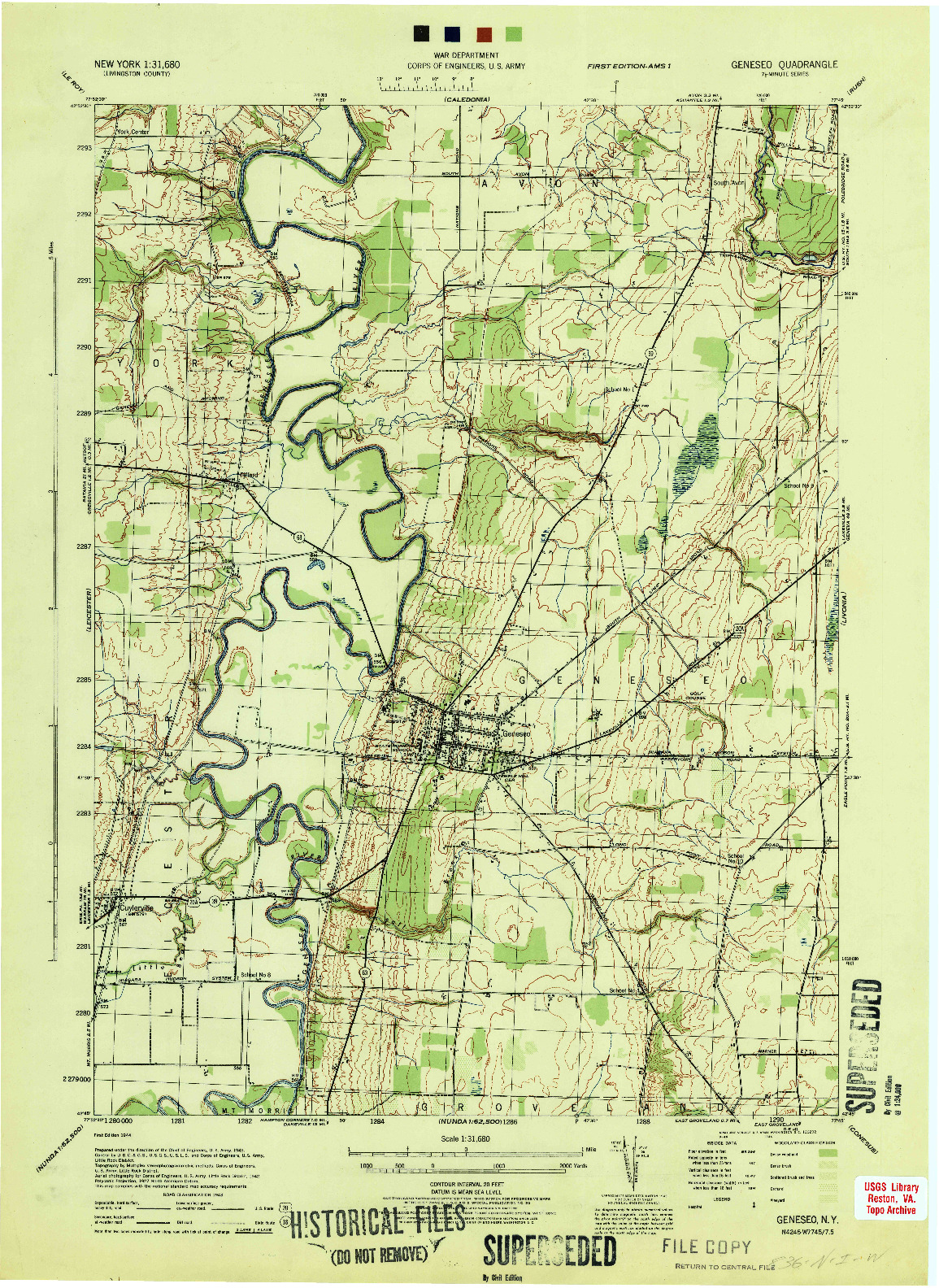 USGS 1:31680-SCALE QUADRANGLE FOR GENESEO, NY 1944