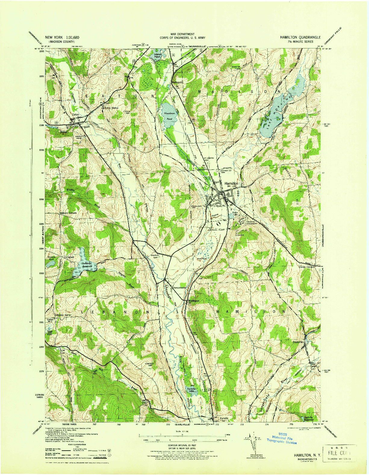 USGS 1:31680-SCALE QUADRANGLE FOR HAMILTON, NY 1944